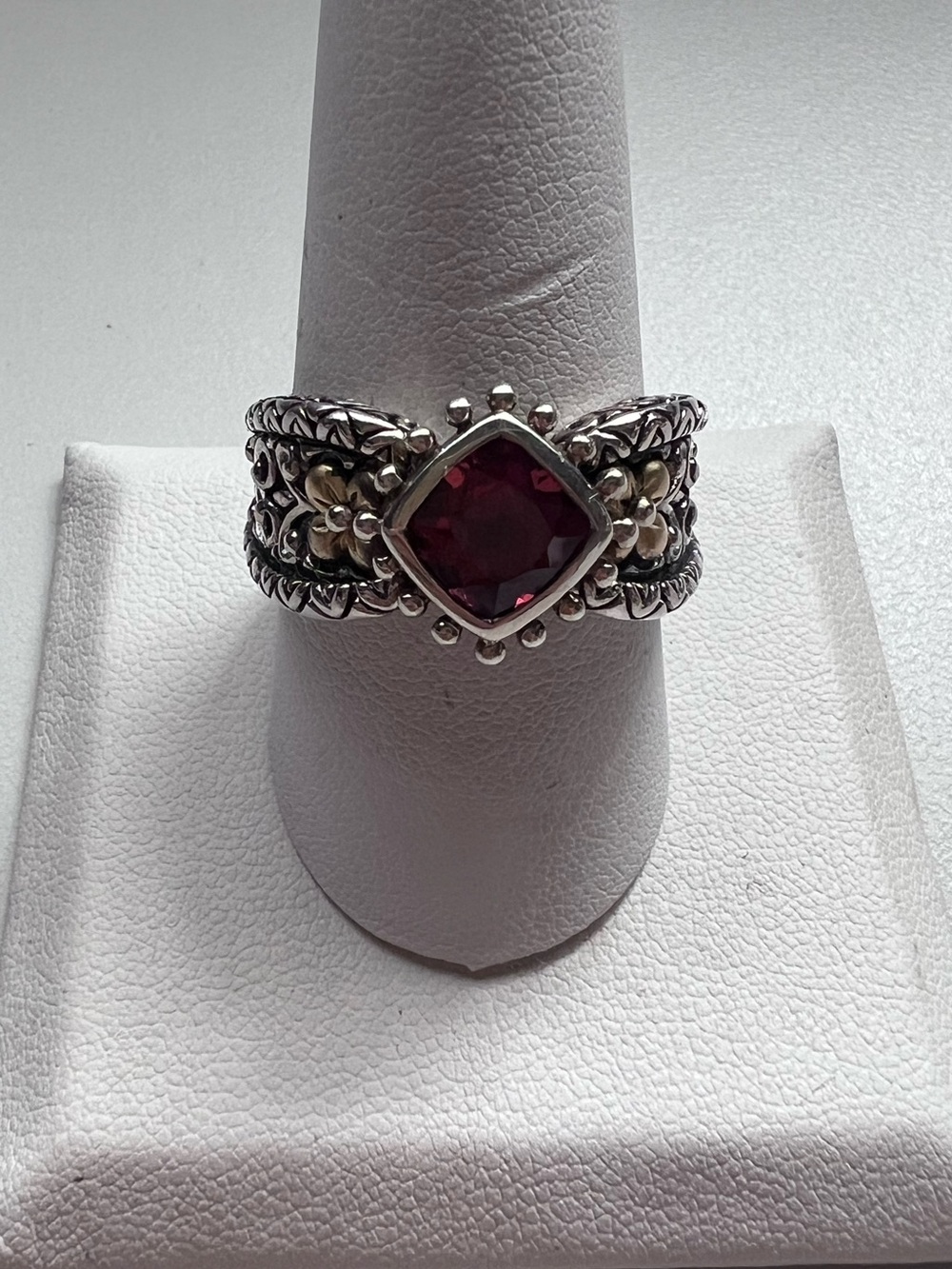 Barbara Bixby 925 Sterling Silver 18K Gold Garnet Statement Ring Size 10
